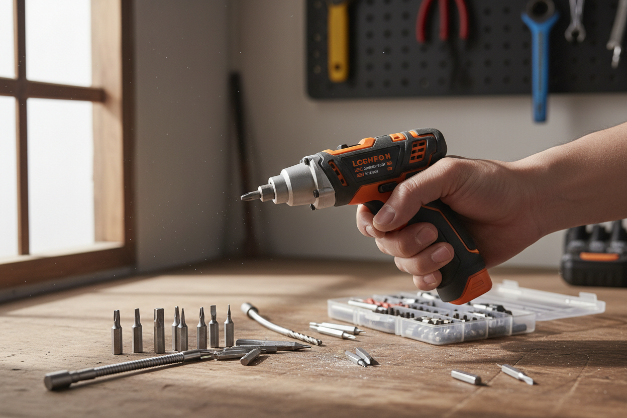 destornillador de mano electrico y piezas masa reales